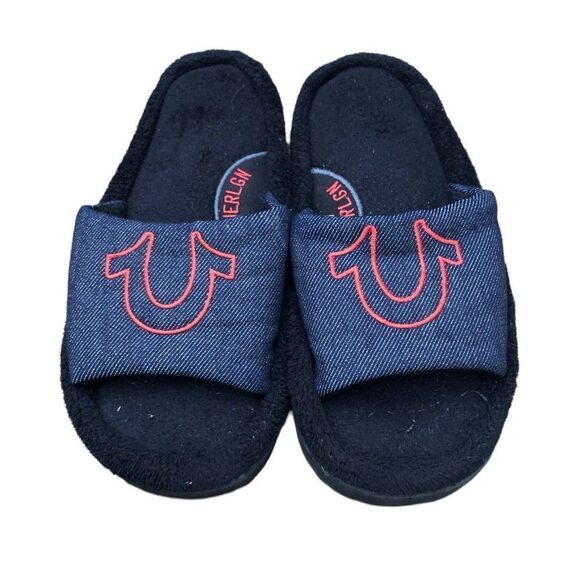 TRUE Religion Slides Slippers BIG LOGO House Slippers Size 9 - Picture 1 of 11